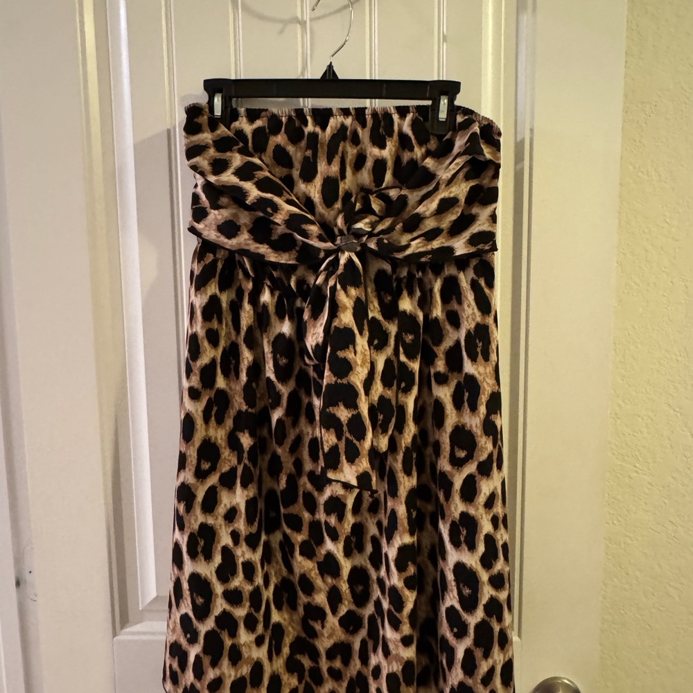 Chic SHEIN Curve Leopard Print Strapless Dress with Tie 0XL - Picture 3 of 6